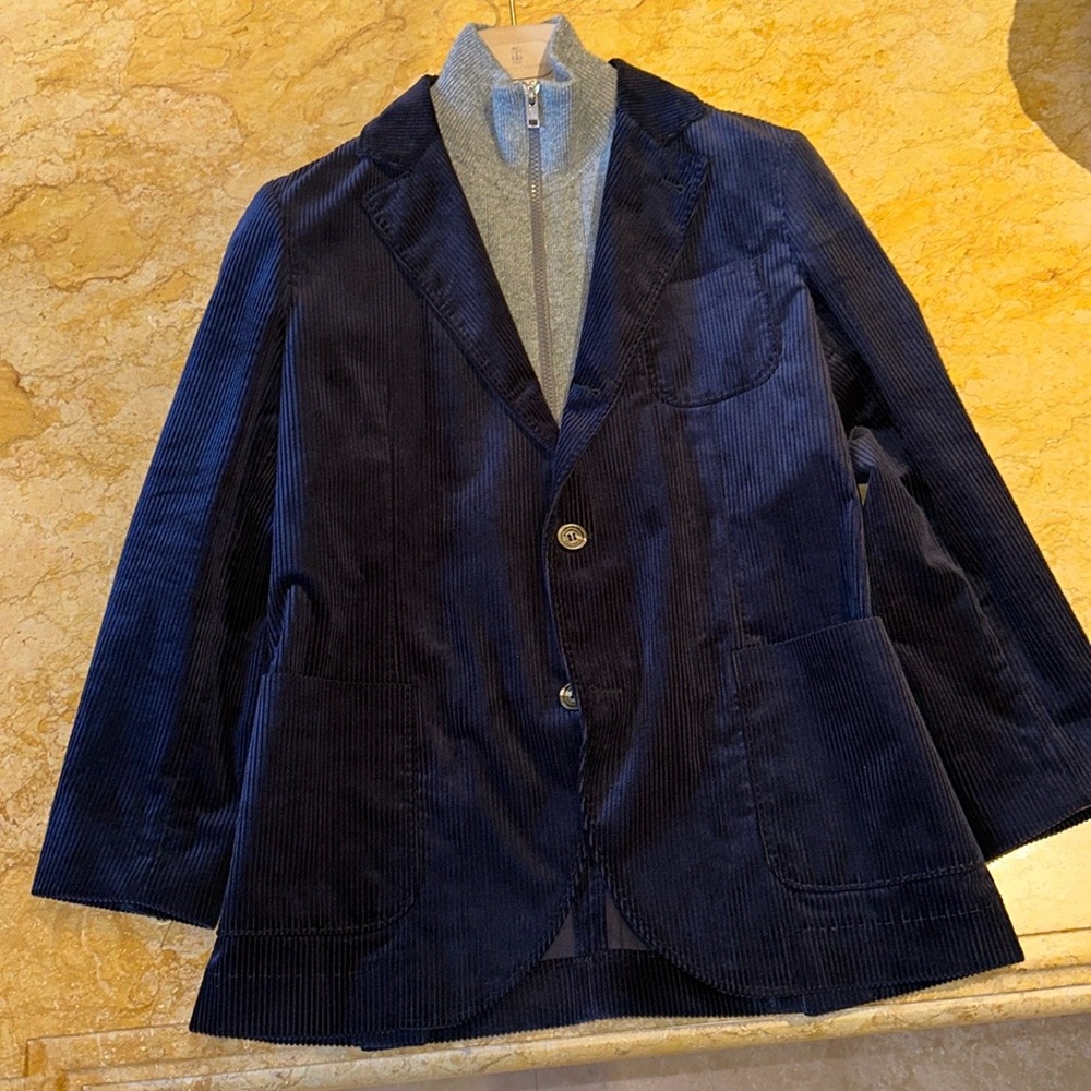 Brunello Cucinelli authentic boys size 12+ blue blazer with cashmere attachment.